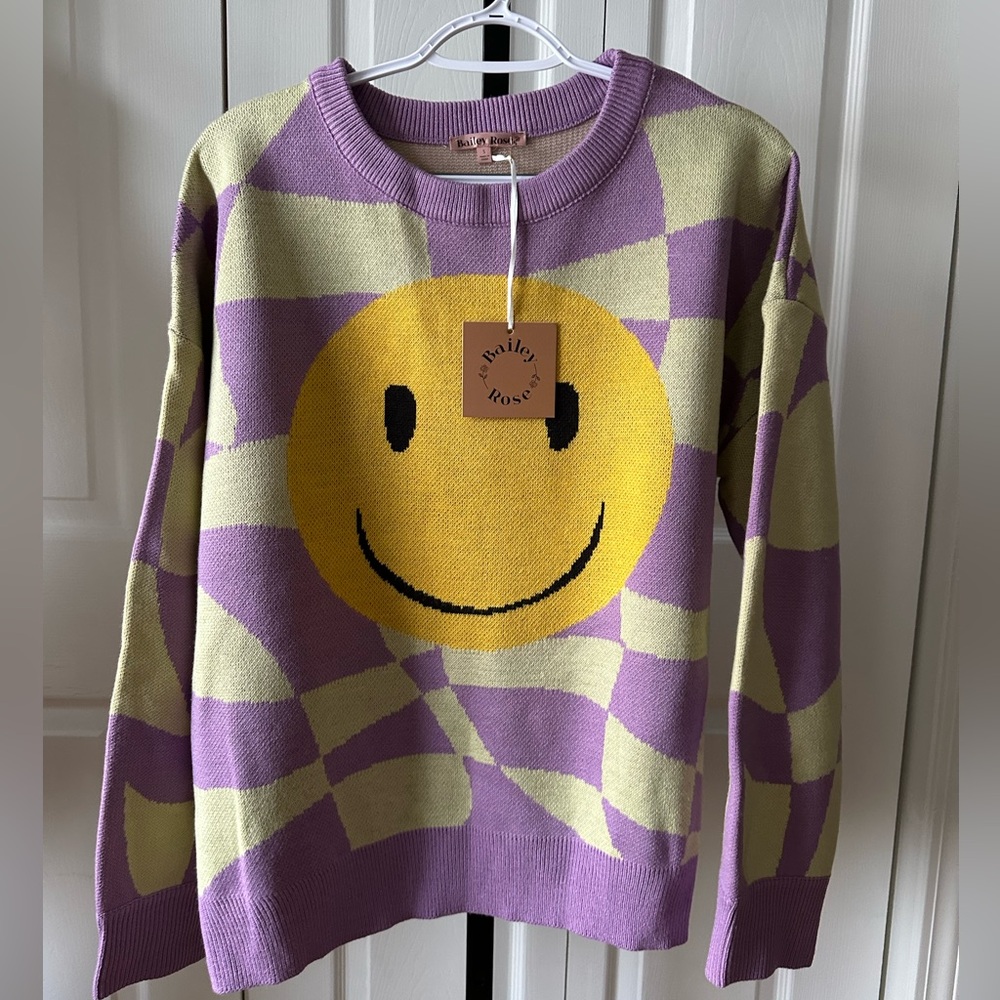 NWT Bailey Rose Checkered Smiley Face Sweater - Picture 7 of 10
